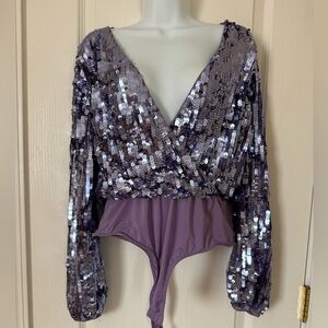Size 6 ASOS Purple Sequin Wrap Top Bodysuit *read*